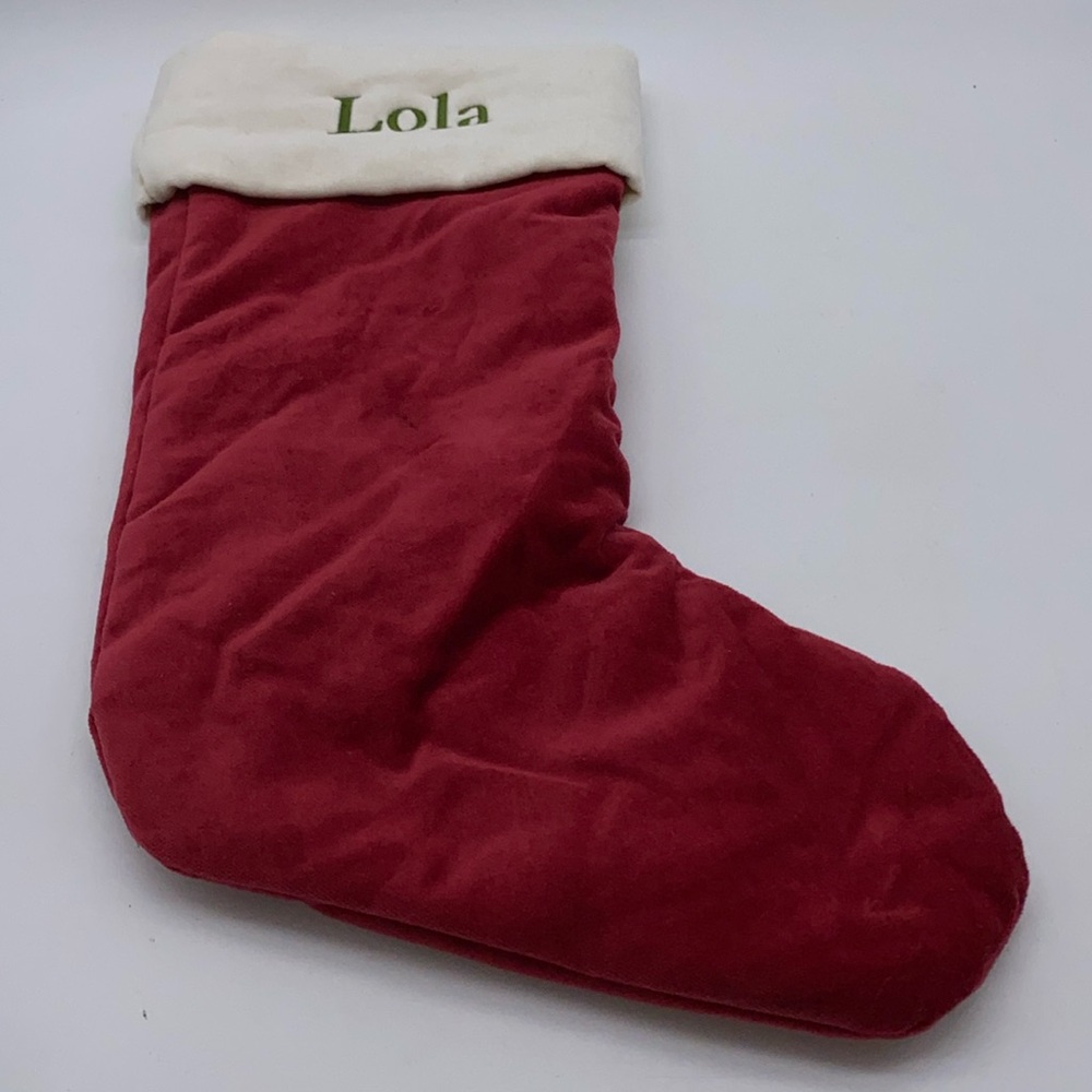 Pottery Barn Lola Christmas Holiday Stocking Red Cream 14 inch